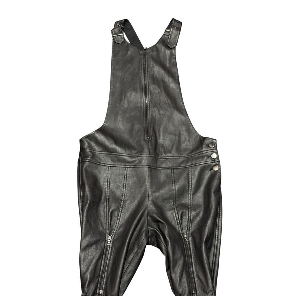 BCBGMAXAZRIA Runway Faux Leather Jumpsuit Black Moto Flare Medium - Picture 3 of 10